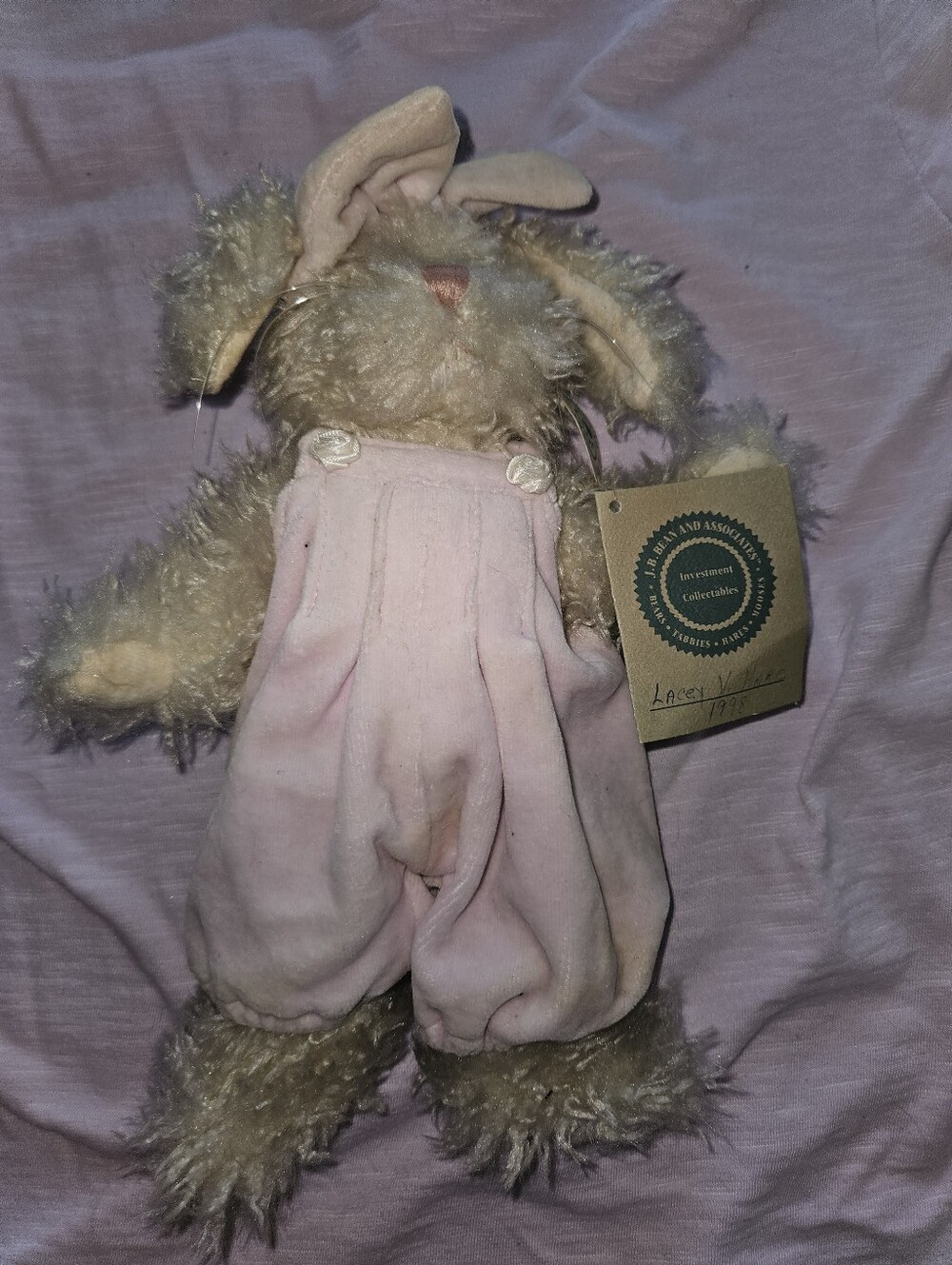 Vintage 1998 Boyds Bears J.B. Bean Lacey V. Hare 11" Plush Bunny Pink Romper & T